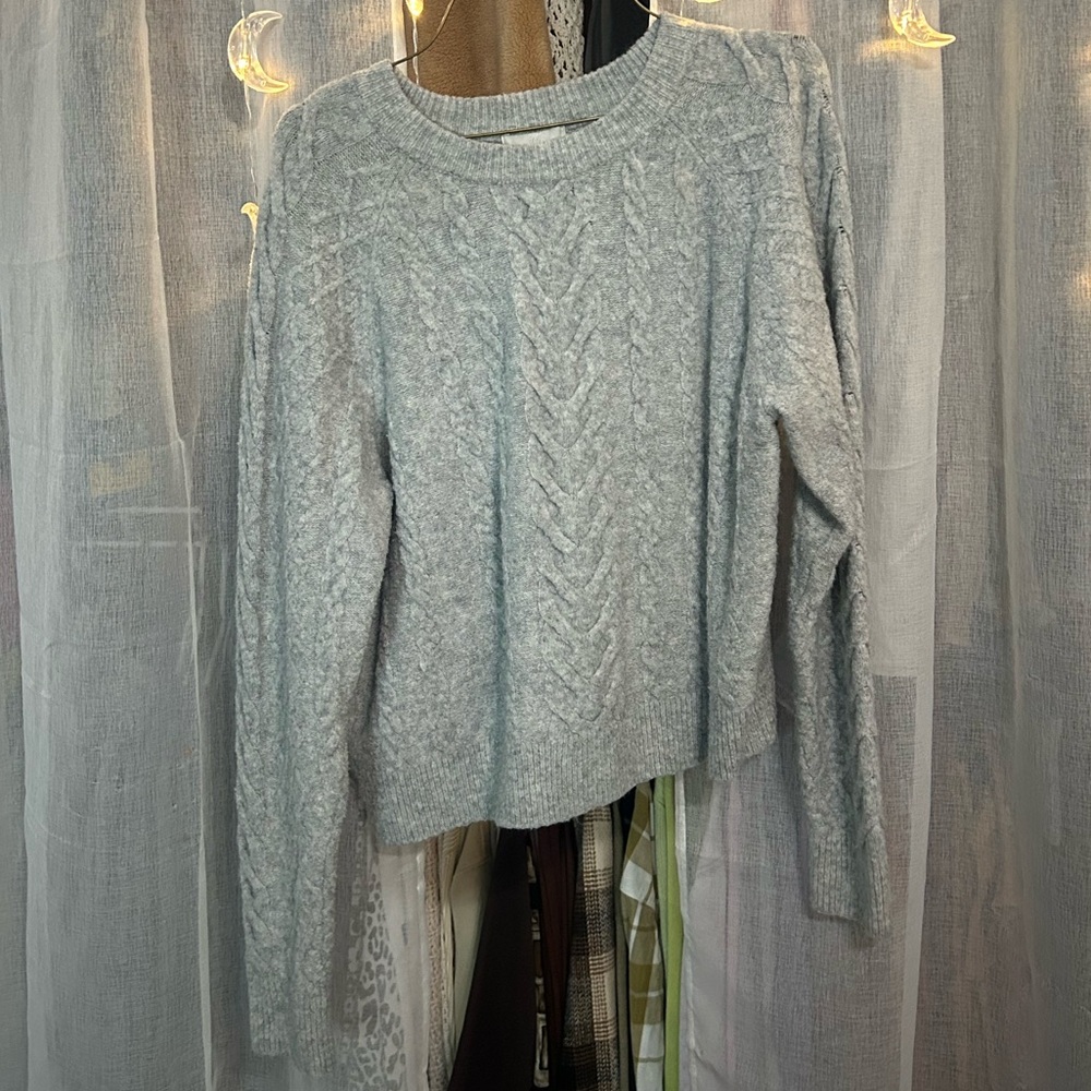 grey chunky cable knit sweater